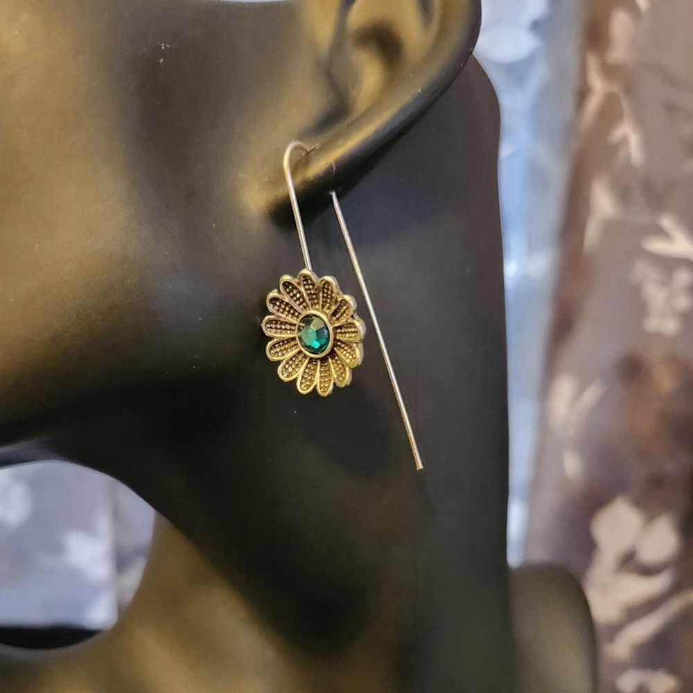 Silver Teal Flower Drop Earrings